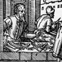 Incisione raffigurante un costruttore di compassi nella sua bottega (1568)