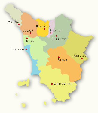 mappa della Toscana, clickabile per provincia